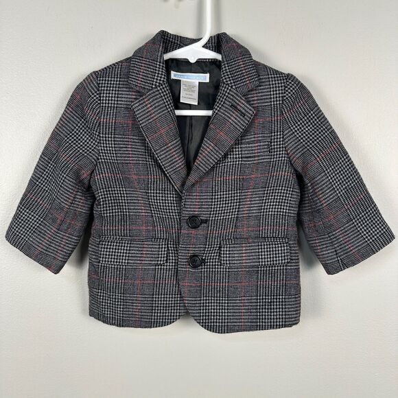 Janie and Jack Boys 6-12 Months Wool Blend Plaid Grey Blazer Suit Jacket Holiday - Picture 1 of 3